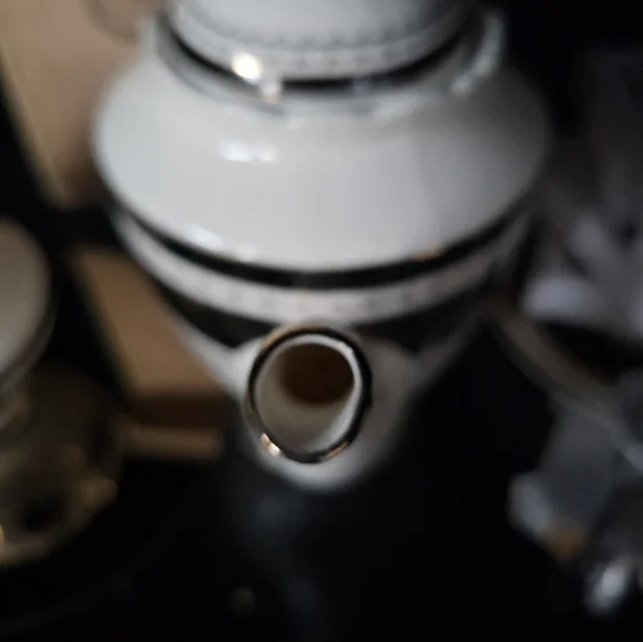 NIB Angioletti Designs Black Gold Scallop Porcelain 3-Pc Tea Set Teapot Sugar - Picture 5 of 14